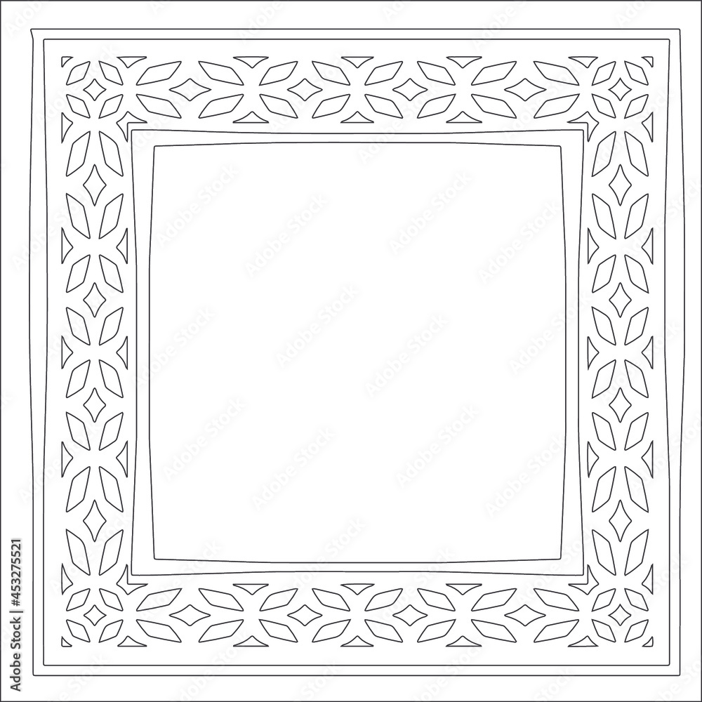 Decorative line art frames for design template. Elegant element for design in Eastern style, place for text. Black outline floral border. Lace vector illustration for invitations and greeting cards