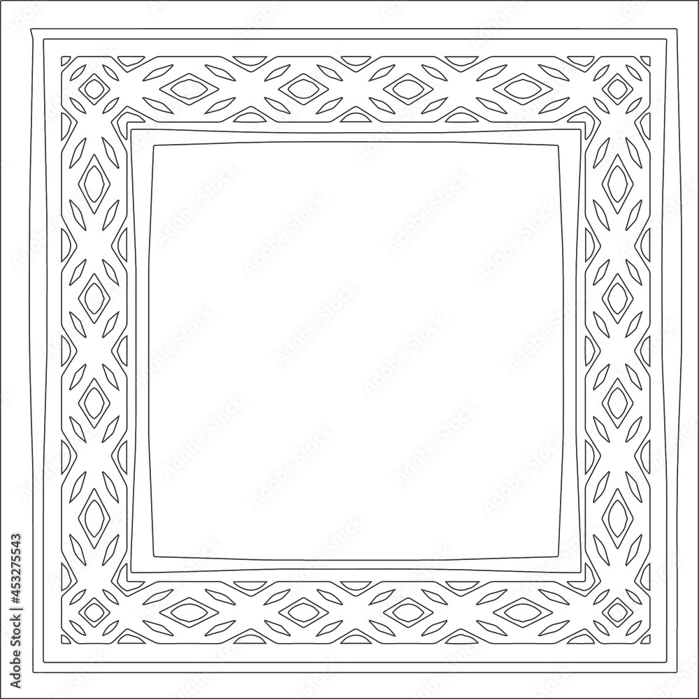 Decorative line art frames for design template. Elegant element for design in Eastern style, place for text. Black outline floral border. Lace vector illustration for invitations and greeting cards Decorative line art frames for design template. Elegant element for design in Eastern style, place for text. Black outline floral border. Lace vector illustration for invitations and greeting cards