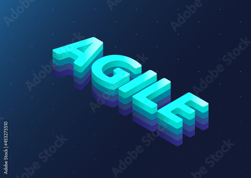 Agile isometric 3d vector text. Illustration of agile methodology concept to organise work.