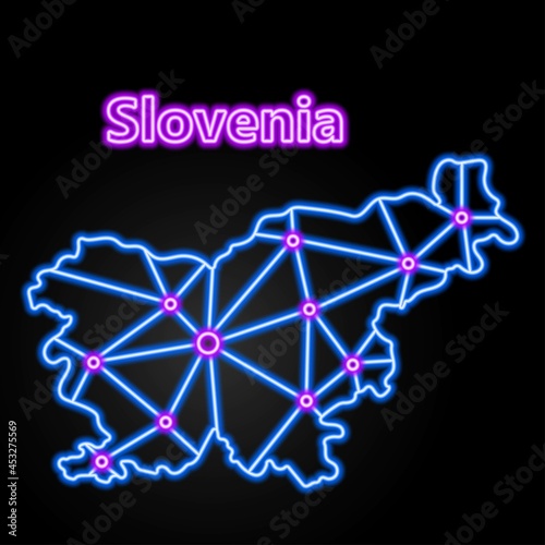 Neon Slovenia map, isolated vector illustration.