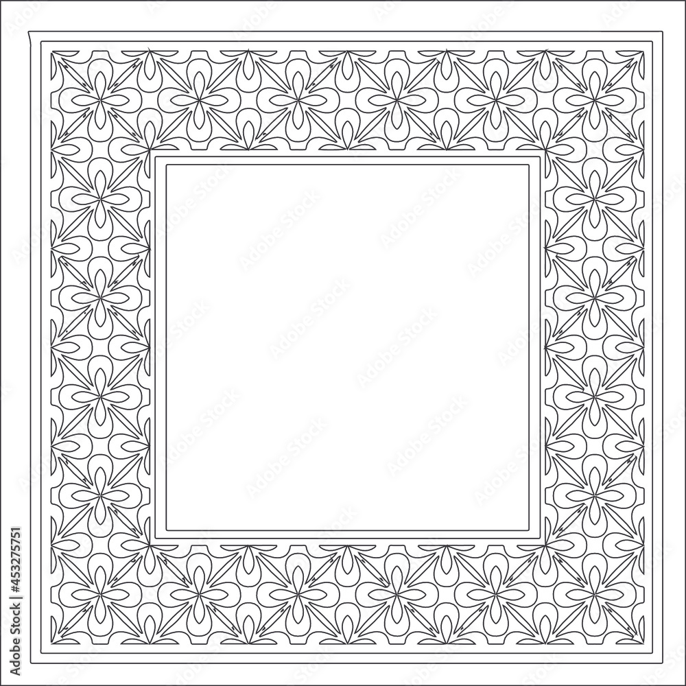 Decorative line art frames for design template. Elegant element for design in Eastern style, place for text. Black outline floral border. Lace vector illustration for invitations and greeting cards Decorative line art frames for design template. Elegant element for design in Eastern style, place for text. Black outline floral border. Lace vector illustration for invitations and greeting cards