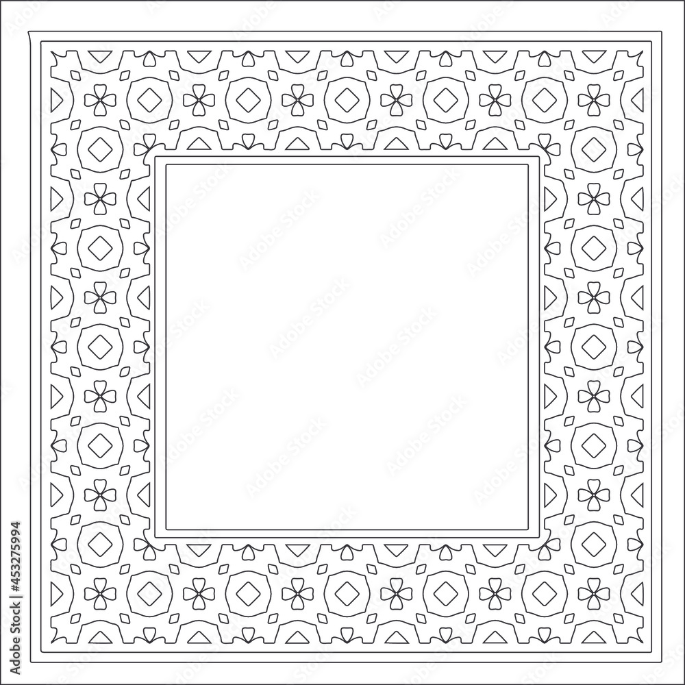 Decorative line art frames for design template. Elegant element for design in Eastern style, place for text. Black outline floral border. Lace vector illustration for invitations and greeting cards