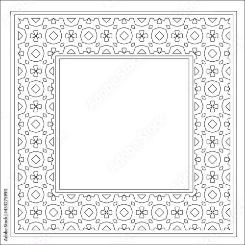 Decorative line art frames for design template. Elegant element for design in Eastern style, place for text. Black outline floral border. Lace vector illustration for invitations and greeting cards