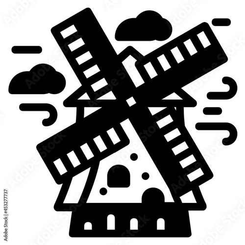 kinderdijk windmills glyph icon