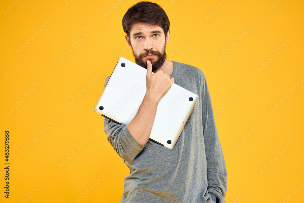 man with laptop in hands internet technology Professional