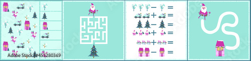 Christmas maze. I spy. Kids mini game for development.