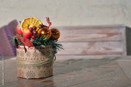 Christmas decoration on wooden table