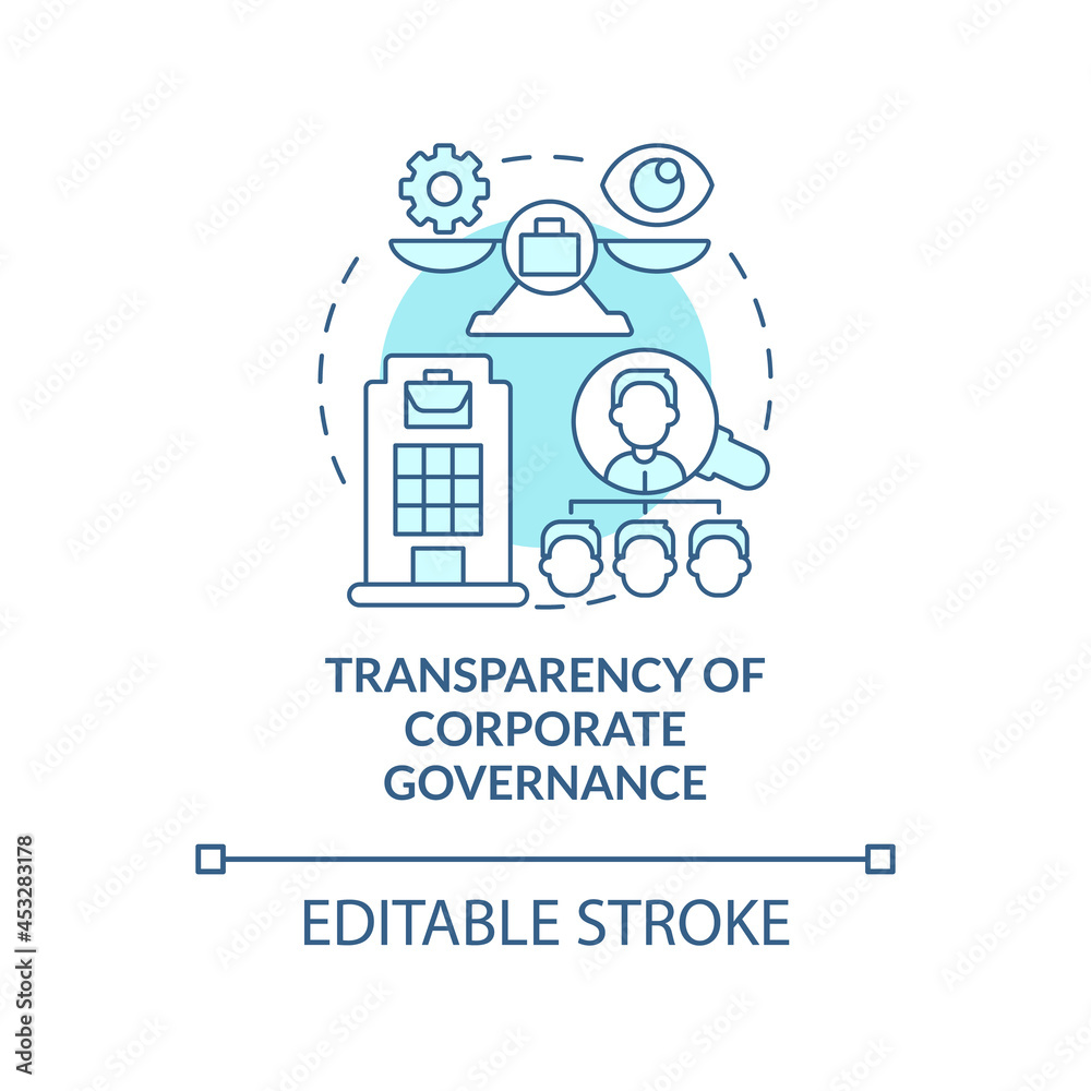 Transparency of corporate governance blue concept icon. Company openness with investors abstract idea thin line illustration. Financial report. Vector isolated outline color drawing. Editable stroke