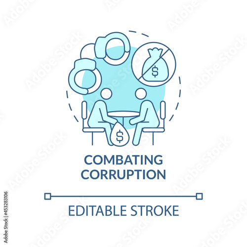 Combating corruption blue concept icon. Avoid bribery and money extortion abstract idea thin line illustration. Financial crime regulation. Vector isolated outline color drawing. Editable stroke