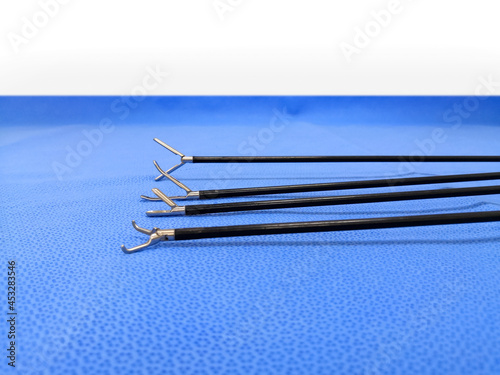 Laparoscopic Surgical Instrument Tip. Selective Focus To Grasper Forceps Tip