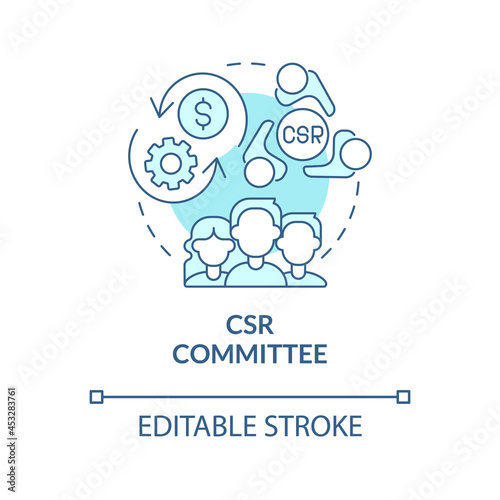 CSR committee blue concept icon. Board of directors abstract idea thin line illustration. Corporate social responsibility. Finance management. Vector isolated outline color drawing. Editable stroke