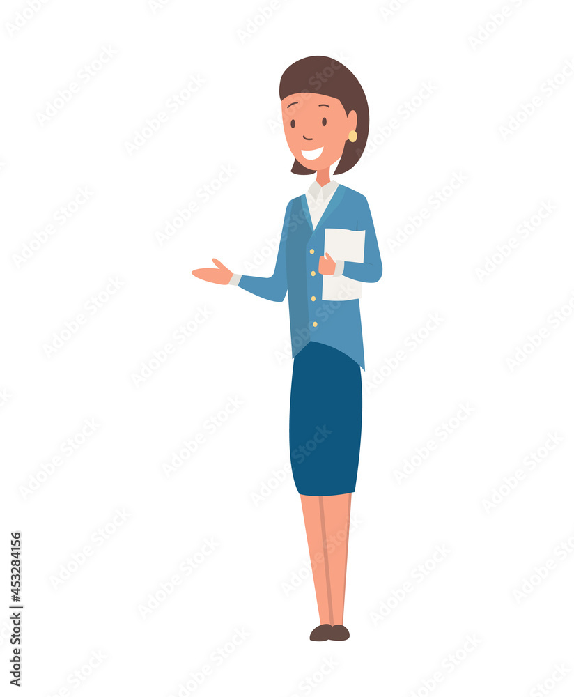 Character teacher profession. Woman worker occupation in the uniform. Isolated illustration in cartoon style Character teacher profession. Woman worker occupation in the uniform. Isolated illustration in cartoon style