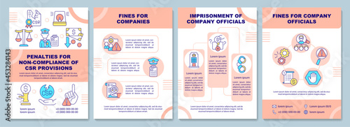 CSR non-compliance penalties brochure template. Breach consequences. Flyer, booklet, leaflet print, cover design with linear icons. Vector layouts for presentation, annual reports, advertisement pages