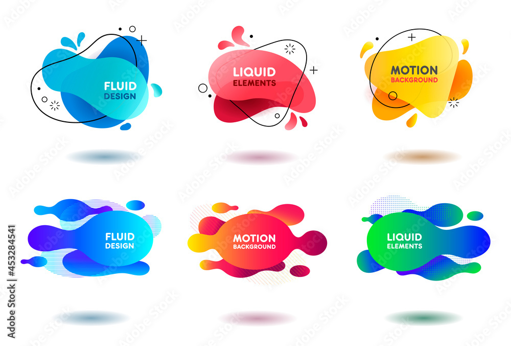 Сolorful fluid abstract geometric shapes with lines and dots. Vector collection for backdrops and banners