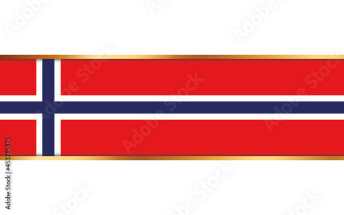 gold ribbon banner with flag of Norway on white background