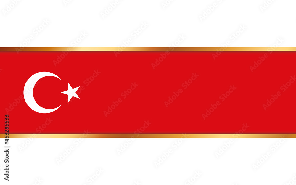 gold ribbon banner with flag of Turkey on white background gold ribbon banner with flag of Turkey on white background