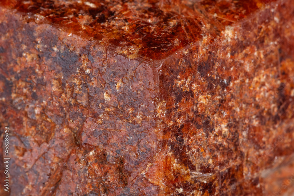 Macro mineral stone Garnet on a white background Macro mineral stone Garnet on a white background