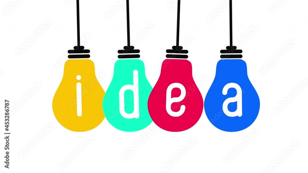 Colourful Idea Word Concept Bulb Animation on White Background Colourful Idea Word Concept Bulb Animation on White Background
