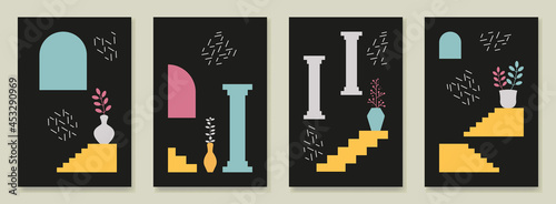 Set of contemporary landscape empire symbols posters vector illustration