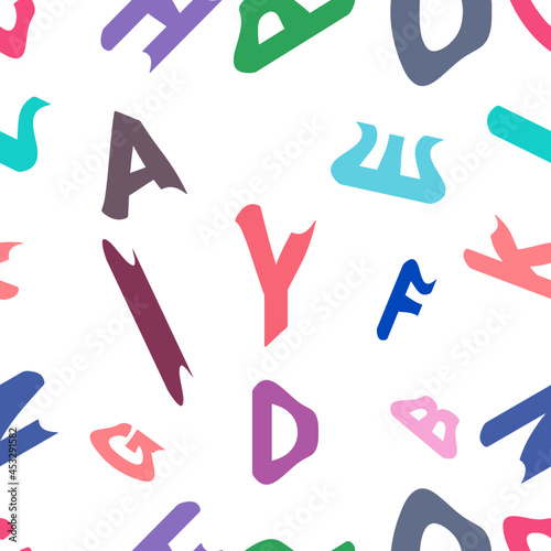 abstract vector seamless pattern. multicolored letters on white background 