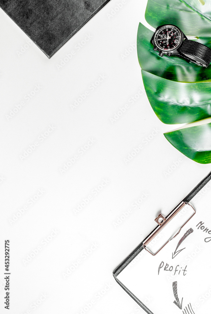 Fototapeta premium company strategy development in business on office desk background top view