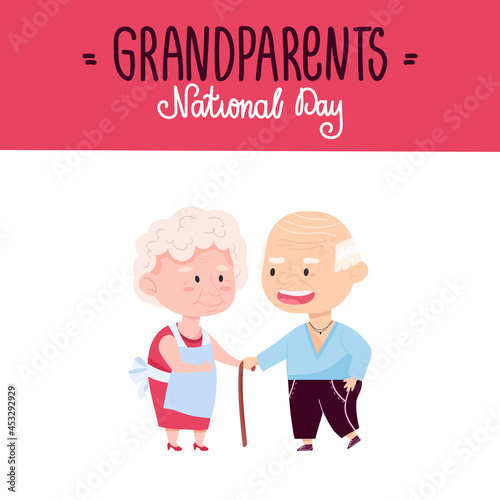 National Grandparents Day. Lovely grandfather with grandmother. Vector illustration of elderly people for banner or postcard design