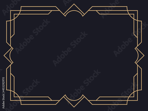 Art deco frame. Vintage linear border. Design a template for invitations, leaflets and greeting cards. Geometric golden frame. The style of the 1920s - 1930s. Vector illustration