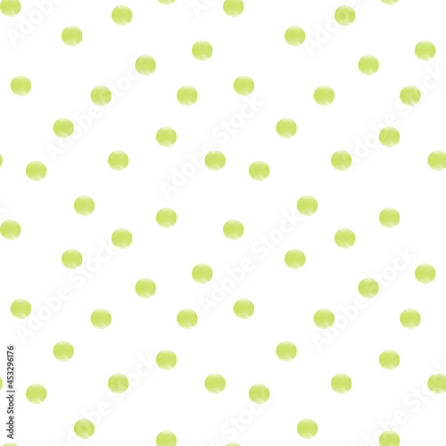 Light green polka dot seamless pattern, decorative texture of round circles in random order, simple repeat ornament