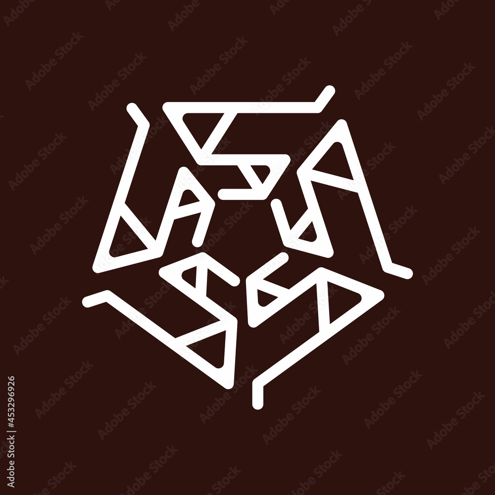 S logo name. The arrangement of 5 copies of letter S in a pentagonal star form. EPS8 file. S logo name. The arrangement of 5 copies of letter S in a pentagonal star form. EPS8 file.