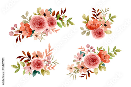 Watercolor rose flower arrangement collection