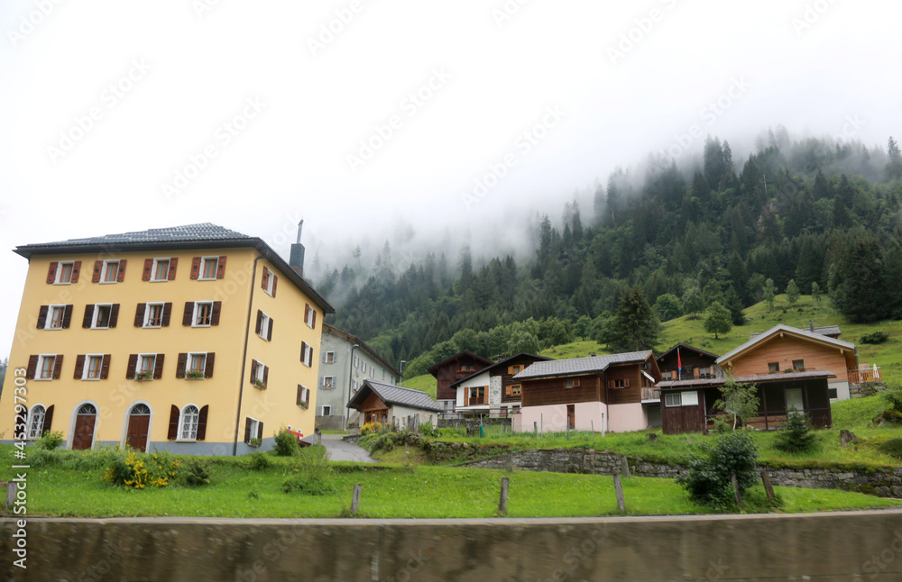 houses in the mountain in swiss alps houses in the mountain in swiss alps