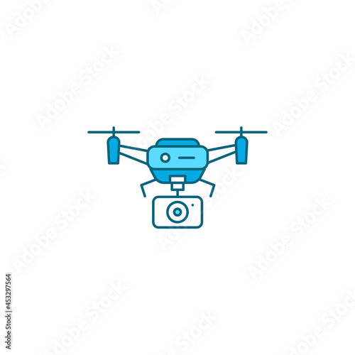 Drone with camera automatic unmanned control color line icon. Aircraft device