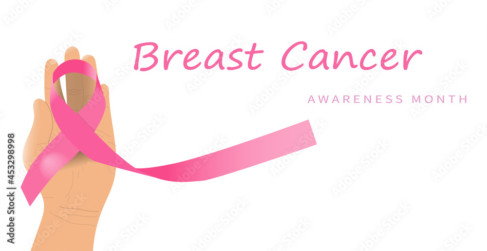Breast Cancer Awareness ribbon with flowers. Abstract vector illustration.