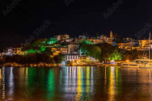 Old port at night, Skiathos island, Greece