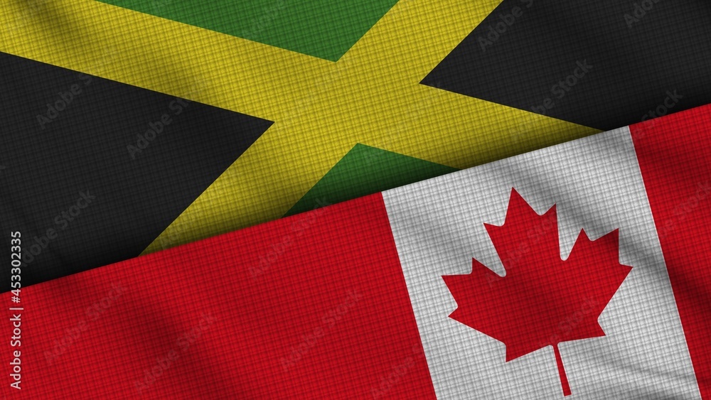 Jamaica and Canada Flags Together, Wavy Fabric, Breaking News, Political Diplomacy Crisis Concept, 3D Illustration Jamaica and Canada Flags Together, Wavy Fabric, Breaking News, Political Diplomacy Crisis Concept, 3D Illustration