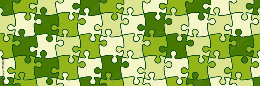 Green seamless pattern puzzle pieces of different colors isolated. Vector illustration. Green seamless pattern puzzle pieces of different colors isolated. Vector illustration.