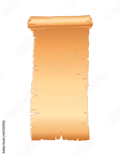 Old paper scroll. Piece of papyrus illustration. Banner in old style design. Medieval letter. Retro document script with copyspace