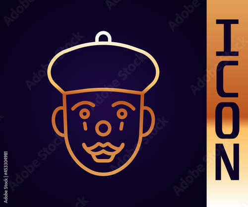 Gold line French mime icon isolated on black background. Vector
