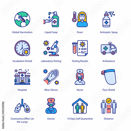 COVID Protection Measures Filled Icons - Stroked, Vectors