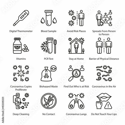 COVID Protection Measures Outline Icons - Stroked, Vectors