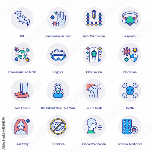 COVID Protection Measures Flat Circle Icons - Vectors