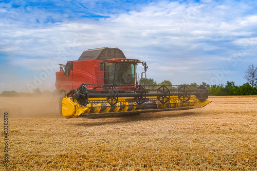 Agronomy combine gold wheat harvester. Agricultural farming wheat harvesting.