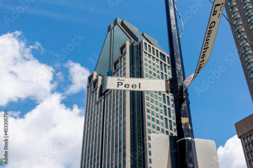 Peel street and 1000 de la Gauchetiere is a skyscraper in Montreal, Quebec, Canada.   photo