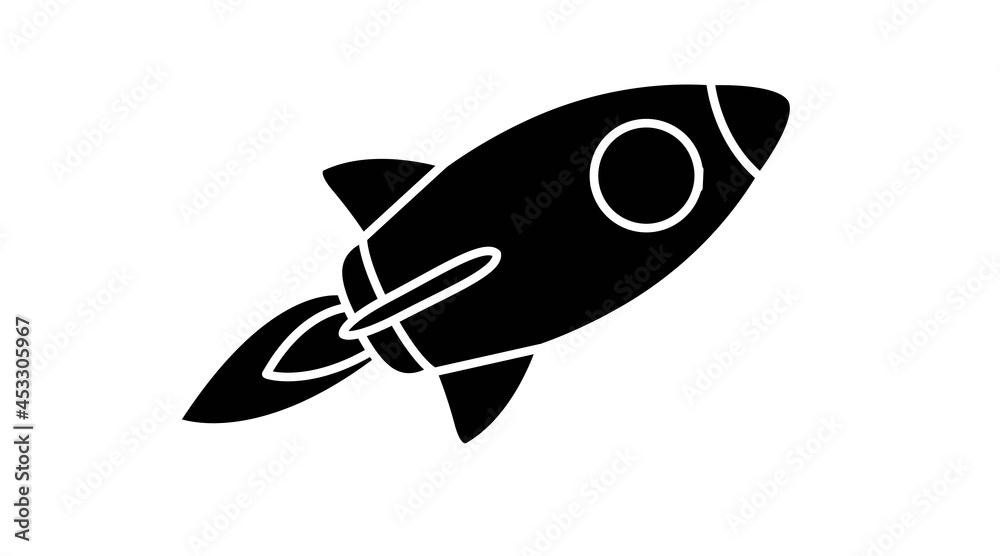 Rocket icon. Vector isolated editable black and white illustration of a rocket