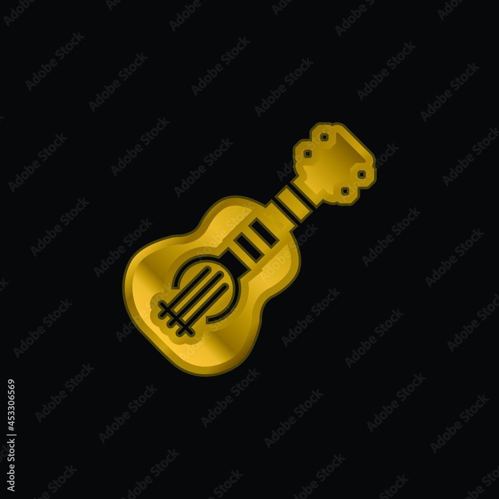 Bass Guitar gold plated metalic icon or logo vector Bass Guitar gold plated metalic icon or logo vector