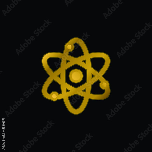 Atom gold plated metalic icon or logo vector
