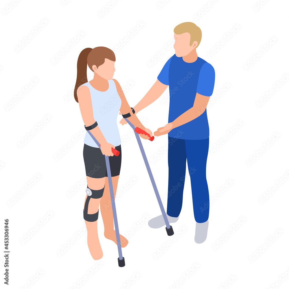 Crutches Walk Rehabilitation Composition