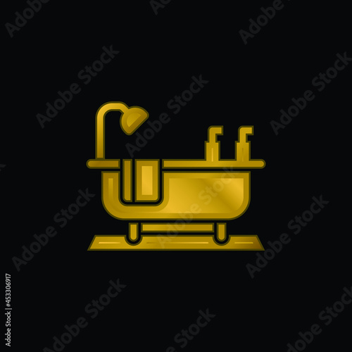 Bathtub gold plated metalic icon or logo vector