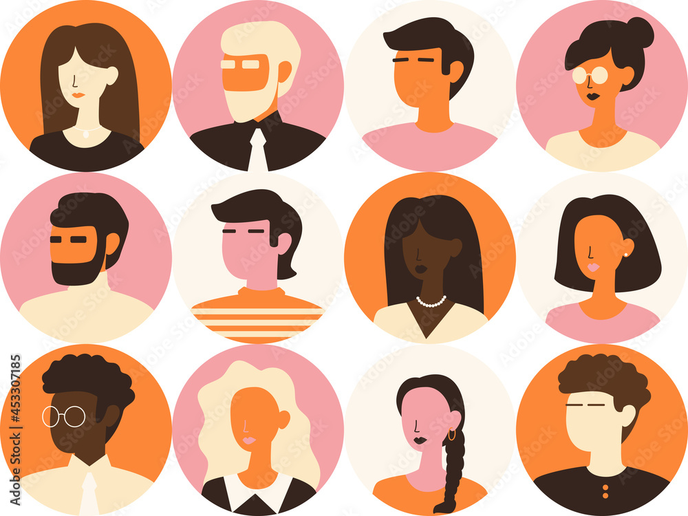 Set of user avatar. People avatar profile icons. Male and female faces ...