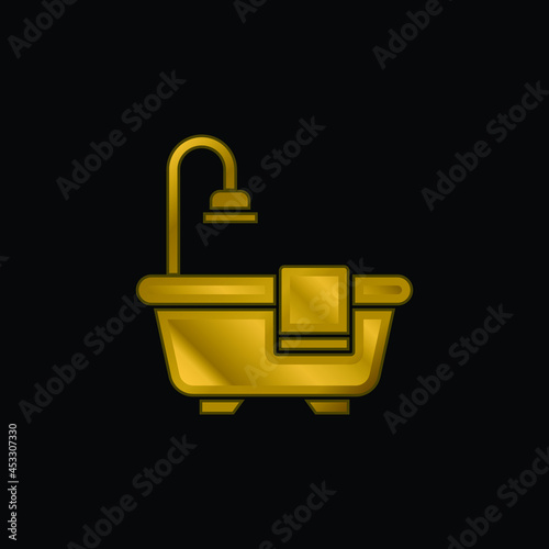 Bathtub gold plated metalic icon or logo vector